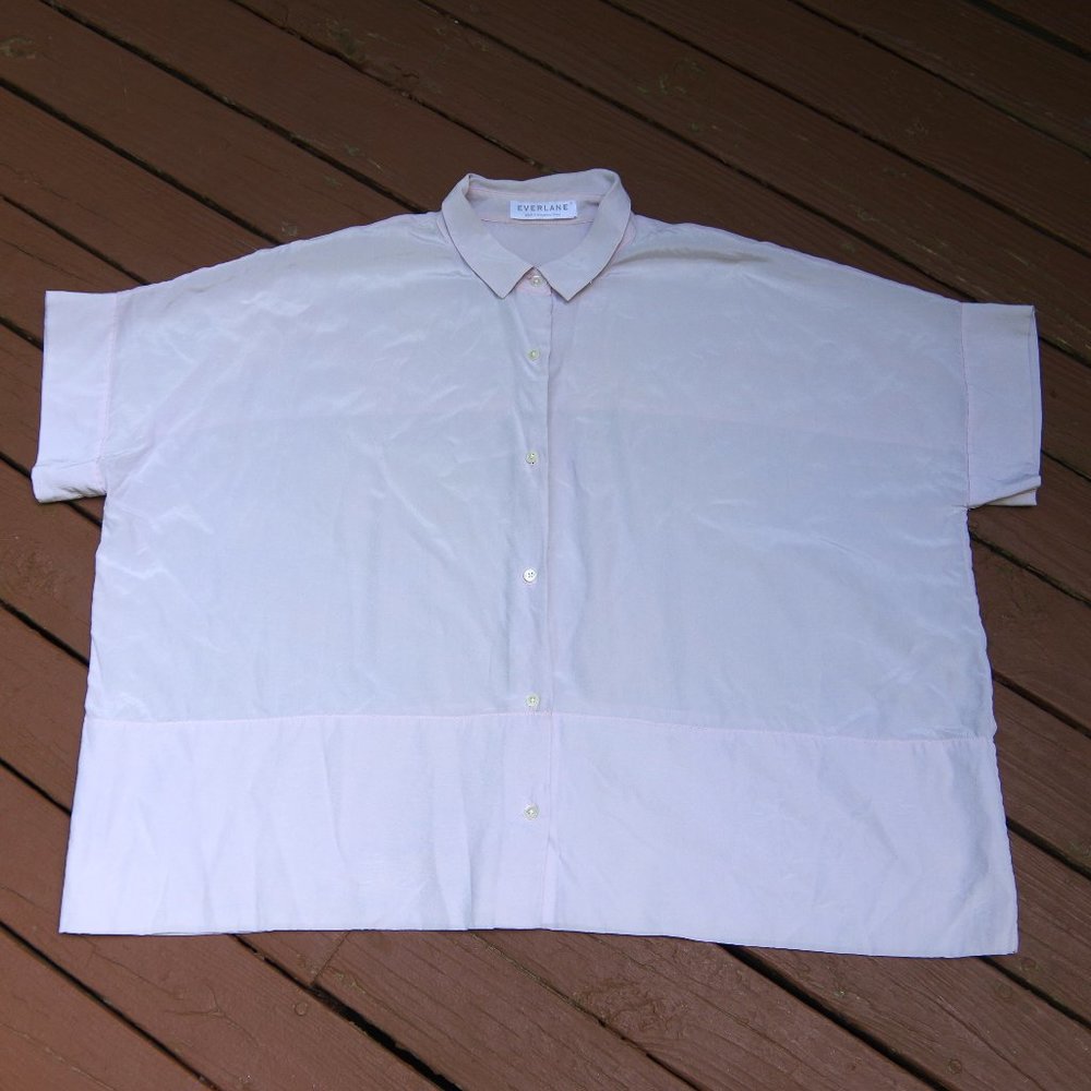 Everlane Size 10 (L) 100% Silk "The Clean Silk Short-sleeve Square Shirt"